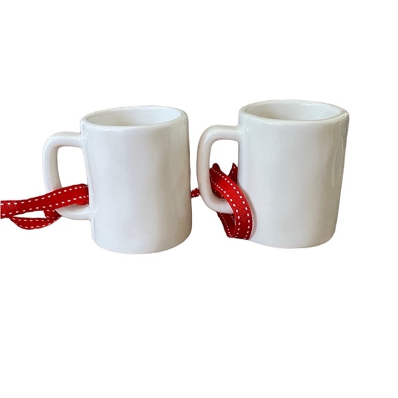 2 Rae Dunn Christmas Espresso Mini Cups Mugs Holly Jolly Ornaments Red White - Picture 3 of 4
